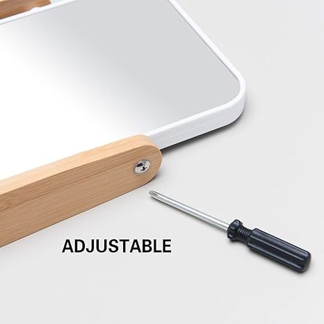 Adjustable Bamboo Base Makeup Mirror – HD Portable Vanity Mirror for Bathroom and Bedroom