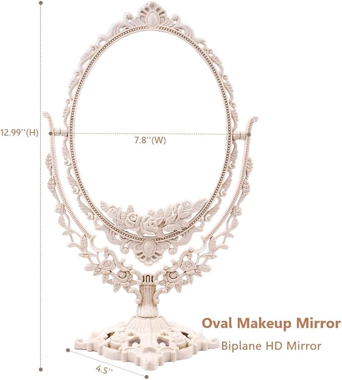 Vintage Carved 360° Rotating Oval Makeup Mirror – European Style HD Desktop Vanity Mirror
