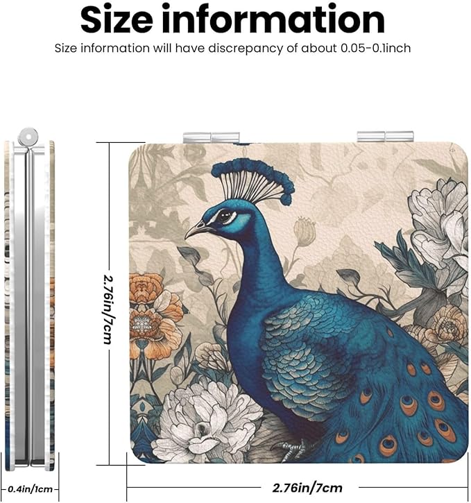 Peacock Floral Printed Folding Portable Makeup Mirror – Compact Double-Sided Travel Vanity Mirror