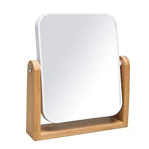 Adjustable Bamboo Base Makeup Mirror – HD Portable Vanity Mirror for Bathroom and Bedroom