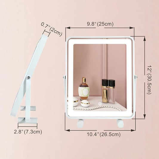 Large LED Makeup Mirror – Foldable Adjustable Angle Vanity Mirror with Touch Dimming and Wide High-Definition Glass