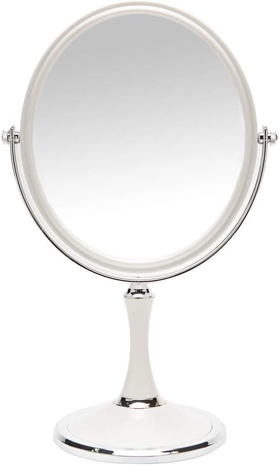 360° Rotating Double-Sided Makeup Mirror – Adjustable Height Tabletop Vanity Mirror with Magnification