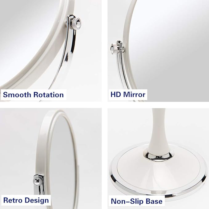 360° Rotating Double-Sided Makeup Mirror – Adjustable Height Tabletop Vanity Mirror with Magnification