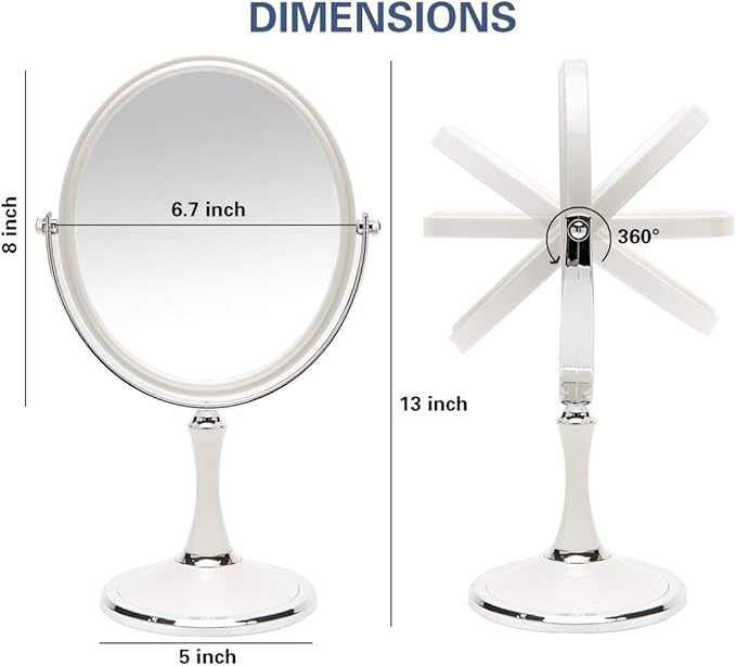 360° Rotating Double-Sided Makeup Mirror – Adjustable Height Tabletop Vanity Mirror with Magnification