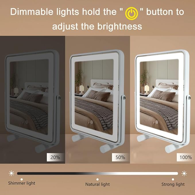 Large LED Makeup Mirror – Foldable Adjustable Angle Vanity Mirror with Touch Dimming and Wide High-Definition Glass