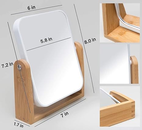 Adjustable Bamboo Base Makeup Mirror – HD Portable Vanity Mirror for Bathroom and Bedroom