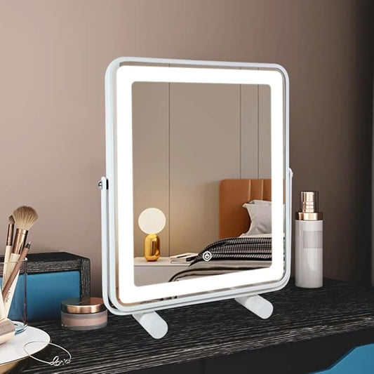 Large LED Makeup Mirror – Foldable Adjustable Angle Vanity Mirror with Touch Dimming and Wide High-Definition Glass