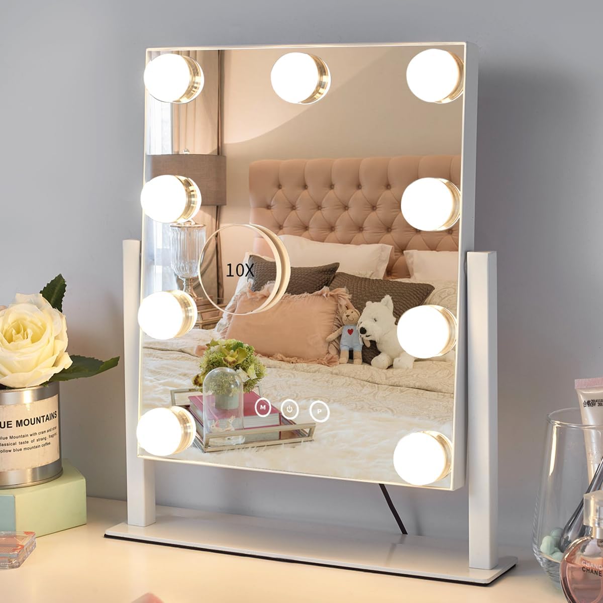 LED Light Makeup Mirror – Large Tabletop Vanity Mirror with Touch Dimming Control – High-Definition Cosmetic Mirror with Non-Slip Base