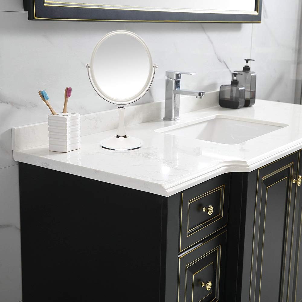360° Rotating Double-Sided Makeup Mirror – Adjustable Height Tabletop Vanity Mirror with Magnification