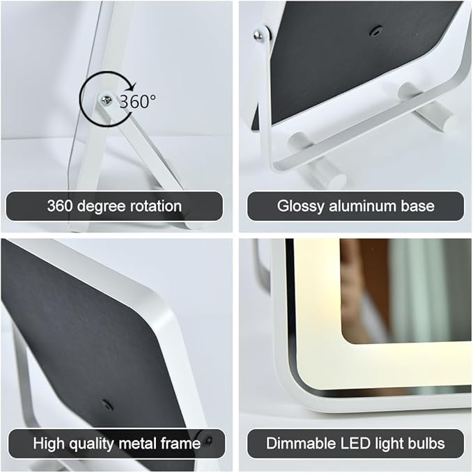 Large LED Makeup Mirror – Foldable Adjustable Angle Vanity Mirror with Touch Dimming and Wide High-Definition Glass
