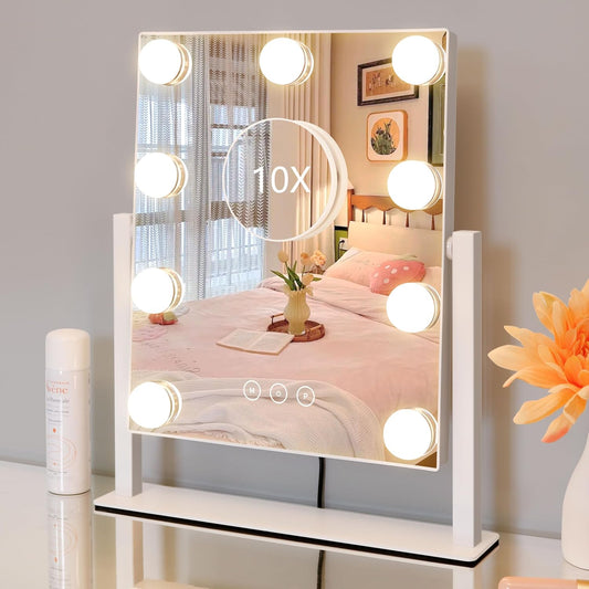 LED Light Makeup Mirror – Large Tabletop Vanity Mirror with Touch Dimming Control – High-Definition Cosmetic Mirror with Non-Slip Base
