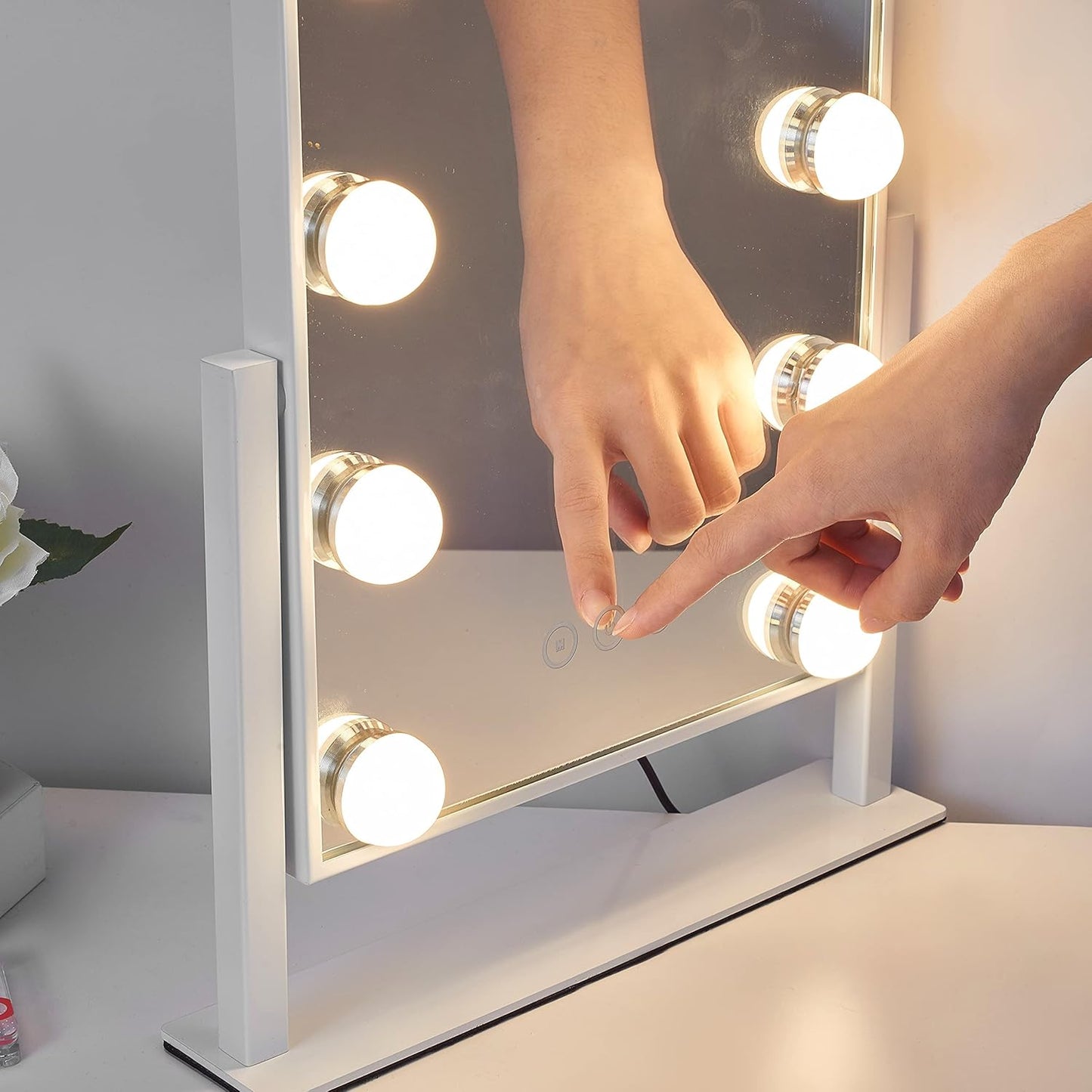 LED Light Makeup Mirror – Large Tabletop Vanity Mirror with Touch Dimming Control – High-Definition Cosmetic Mirror with Non-Slip Base